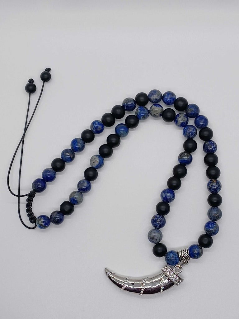 LAPIS LAZULI AND ONYX HORN NECKLACE