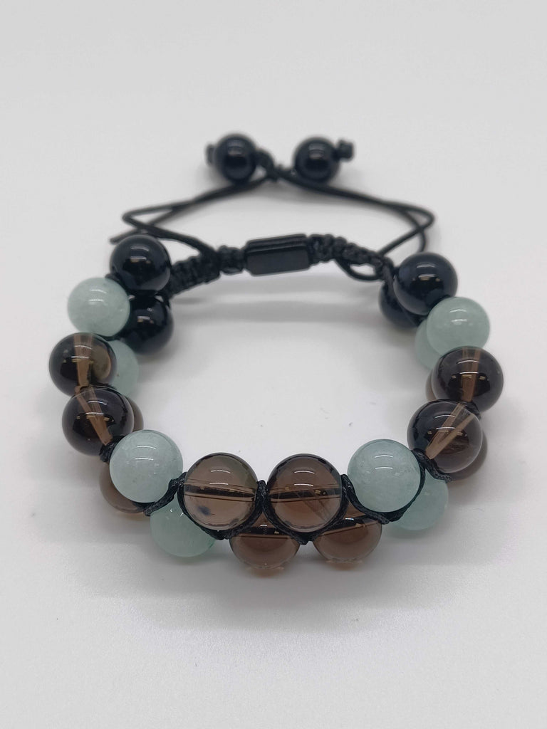 SMOKEY QUARTZ AND AQUAMARINE DOUBLE BRACELET