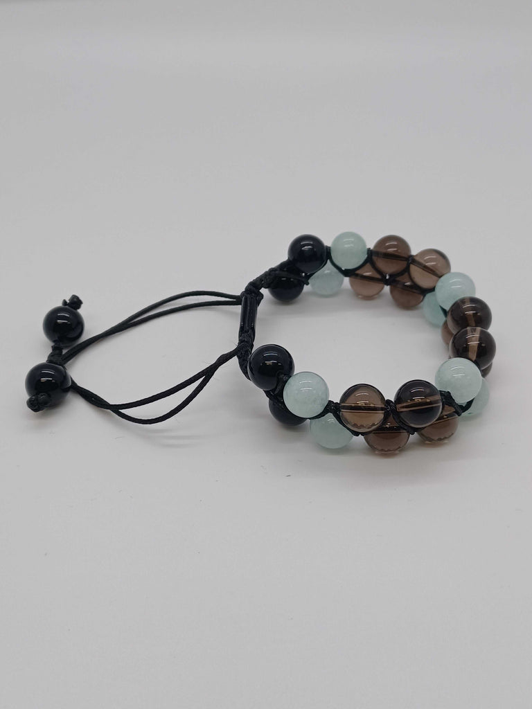 SMOKEY QUARTZ AND AQUAMARINE DOUBLE BRACELET