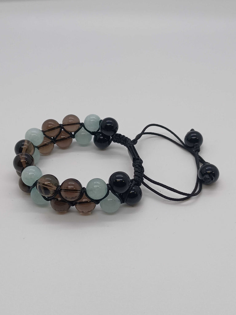 SMOKEY QUARTZ AND AQUAMARINE DOUBLE BRACELET