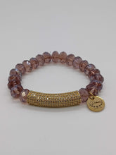 Load image into Gallery viewer, PURPLE CRYSTAL BEAD BRACELET WITH CZ GOLD BAR