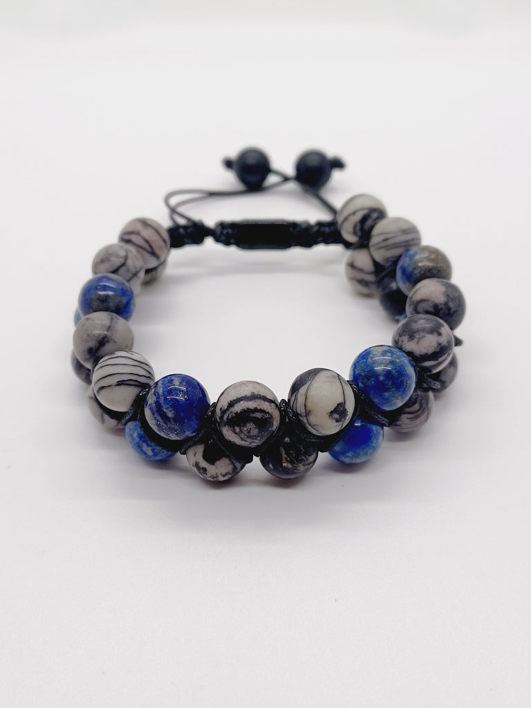 SODALITE AND NETWORK JASPER DOUBLE BRACELET