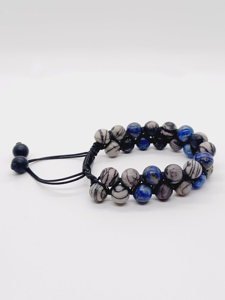 SODALITE AND NETWORK JASPER DOUBLE BRACELET