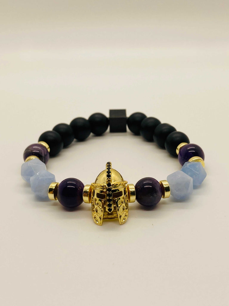 MEN'S BLUE LACE AGATE AND ONYX STRECTCH BRACELET