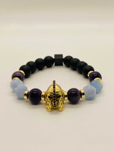 Load image into Gallery viewer, MEN&#39;S BLUE LACE AGATE AND ONYX STRECTCH BRACELET