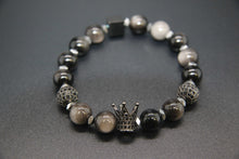 Load image into Gallery viewer, OBSIDIAN AND HEMATITE BRACELET WITH CZ ACCENTS